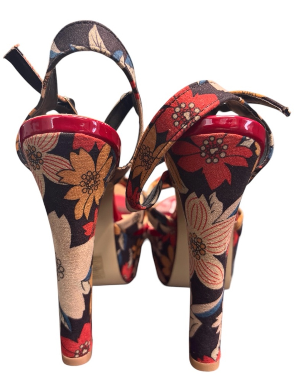 Boutique Floral Platform Ankle-Strap Heels - Red Multi Size 10/40 - Picture 6 of 9